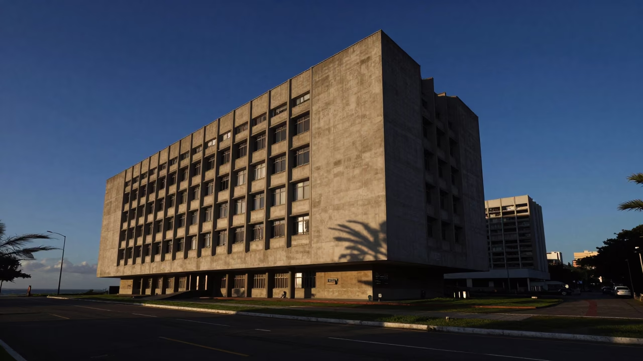 Nautical Dawn in Salvador Brazil Concrete Brutalist University Building Coastal Wind in in Salvador, Brazil