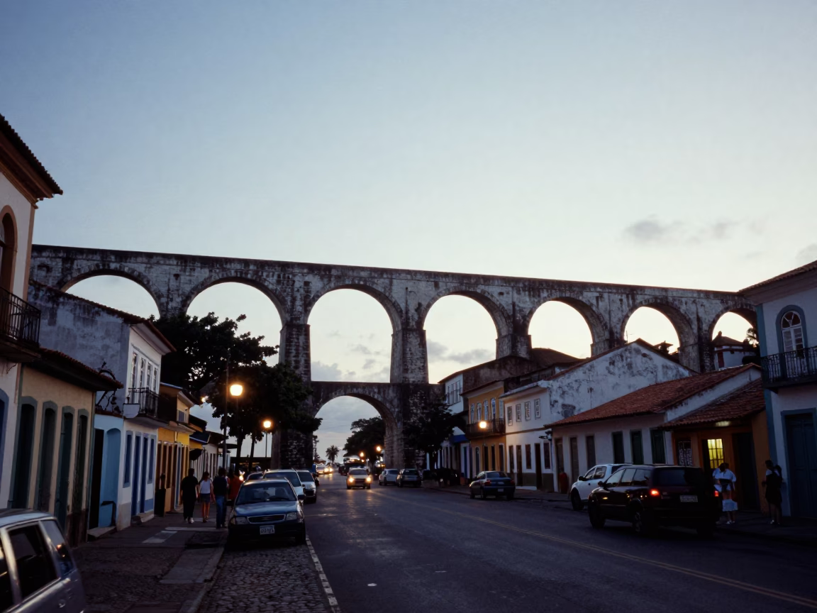 Nautical Dawn in Salvador Brazil Lapa Aqueduct and Street Scene in in Salvador, Brazil