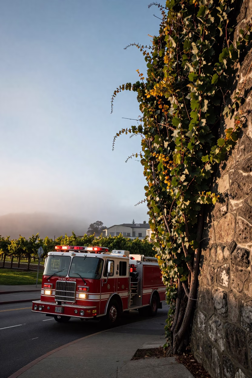 Nautical Dawn in San Francisco with Fire Engine and Vineyard Vine in in San Francisco, California, United States