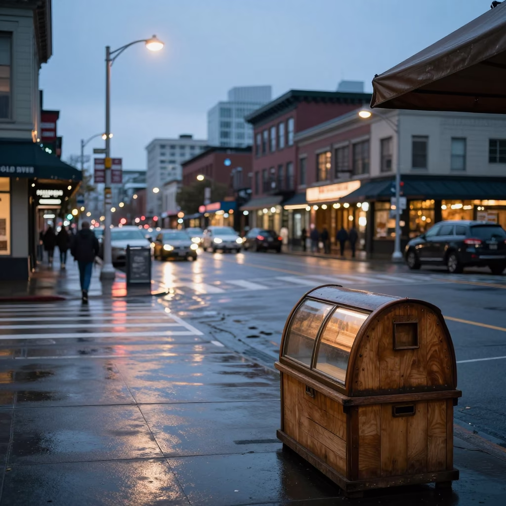 Nautical Dawn in Seattle Washington City Street with Vintage Breadbox and Substation in in Seattle, Washington, United States