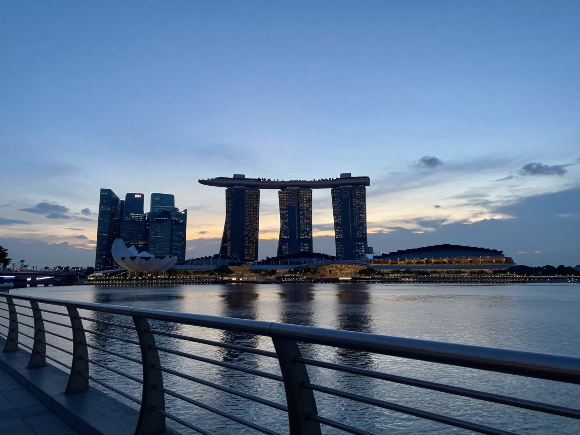 Nautical Dawn in Singapore with Brushed Steel Railings and Urban Waterfront Details in in Singapore, Singapore