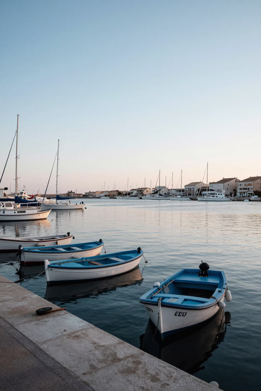Nautical Dawn in Valencia Spain Coastal Harbor Scene with Fishing Boats in in Valencia, Spain