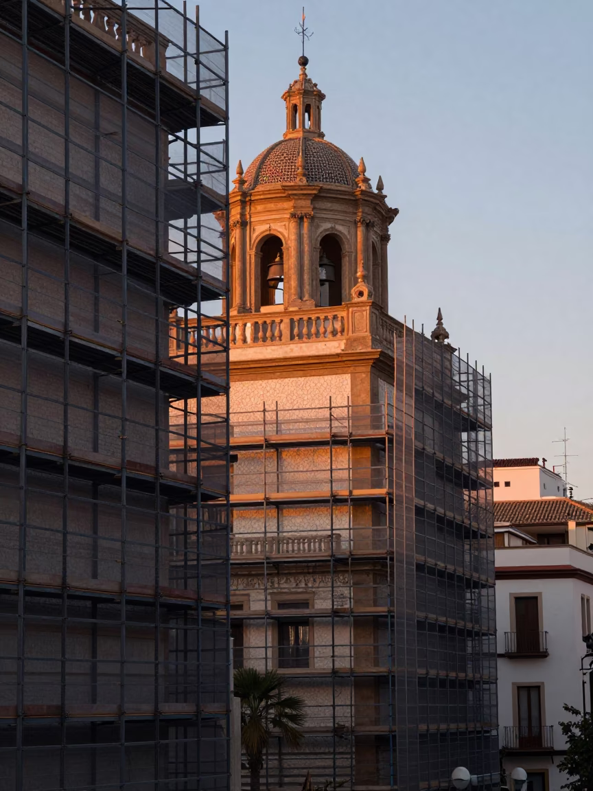 Nautical Dawn in Valencia Spain with Scaffold Joints and Urban Architecture in in Valencia, Spain