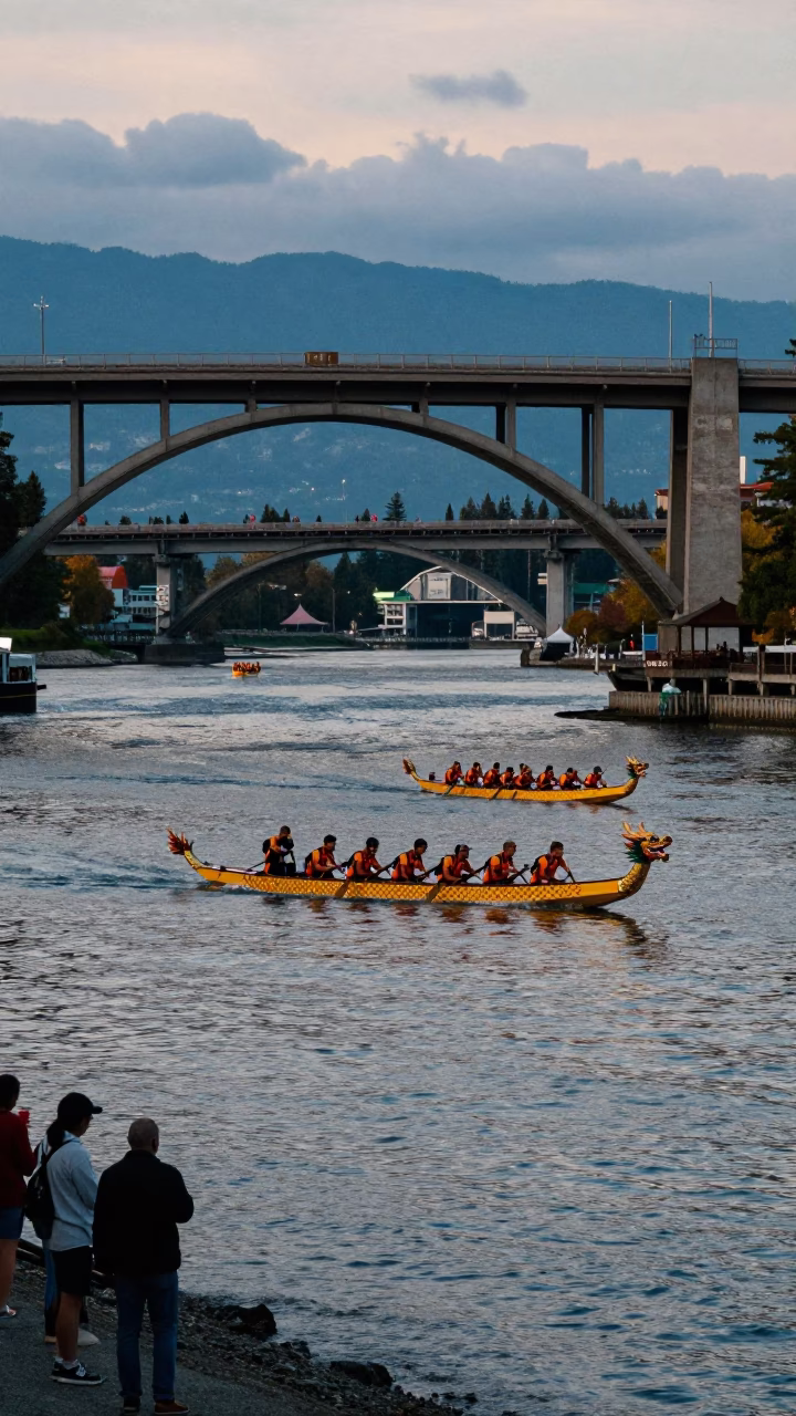 Nautical Dawn in Vancouver British Columbia China Town Dragon Boat Festival River Scene in in Vancouver, British Columbia, Canada