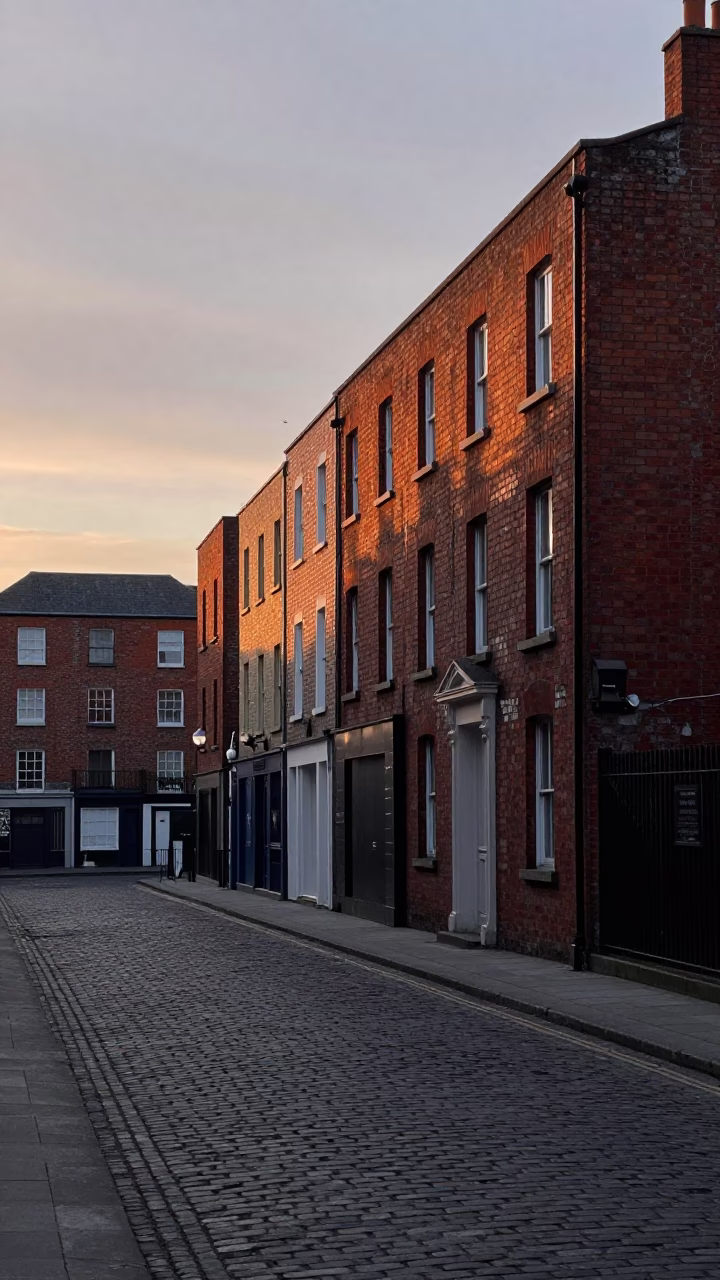 Nautical Dawn Light and Urban Textures in Dublin Ireland Street Scene in in Dublin, Ireland