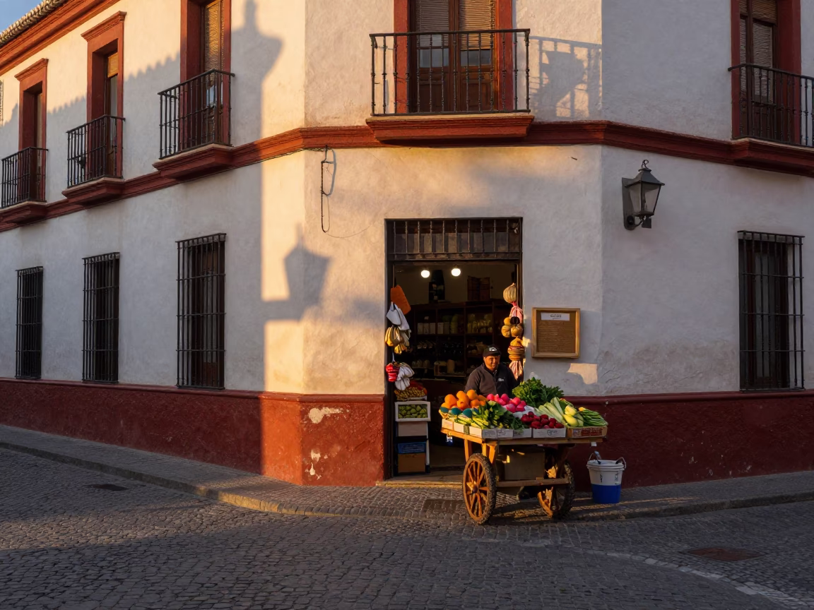 Nautical Dawn Light Falls on Colorful Street Corner in Granada Spain in in Granada, Spain