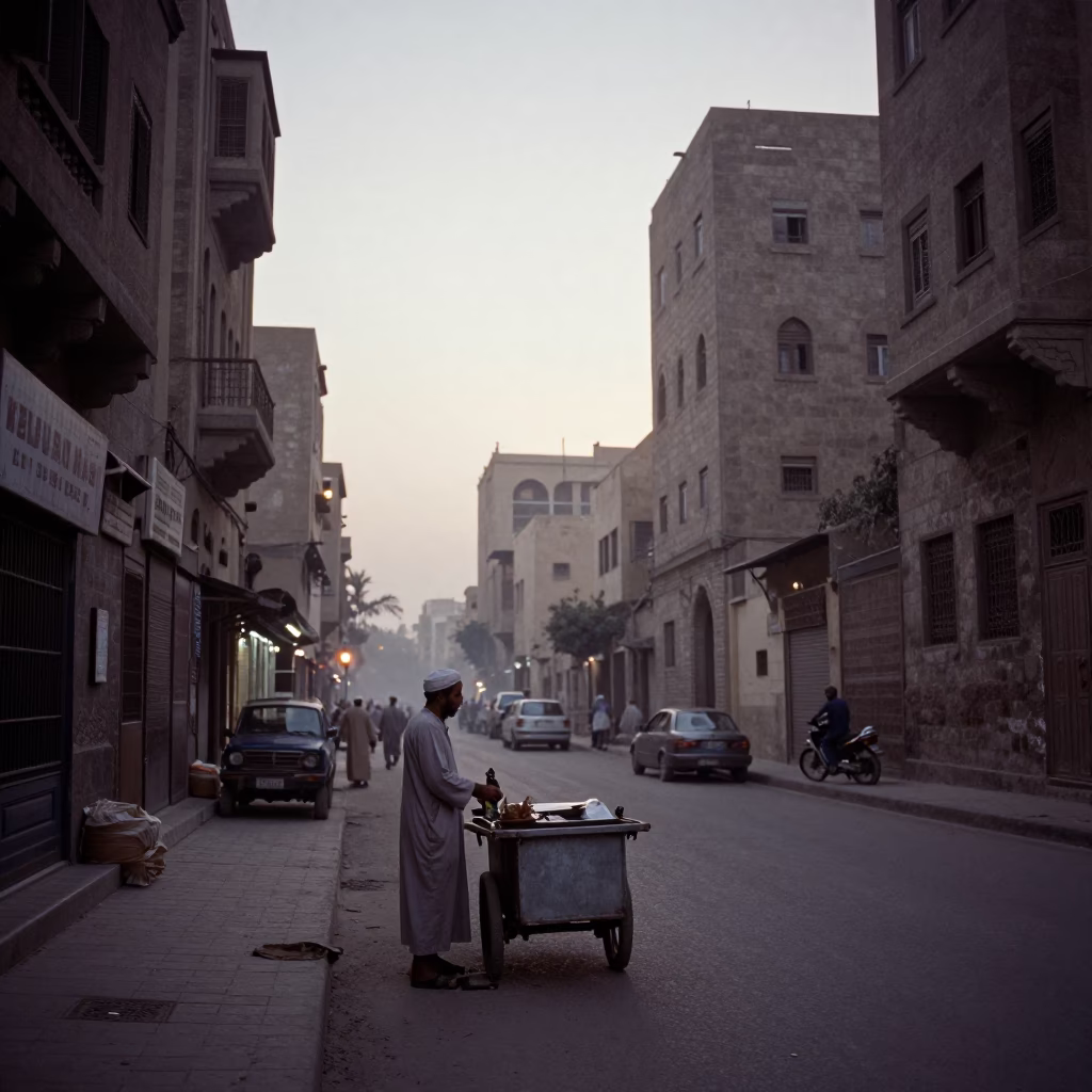 Nautical Dawn Light Illuminates Street Scene in Historic Cairo Egypt in in Cairo, Egypt