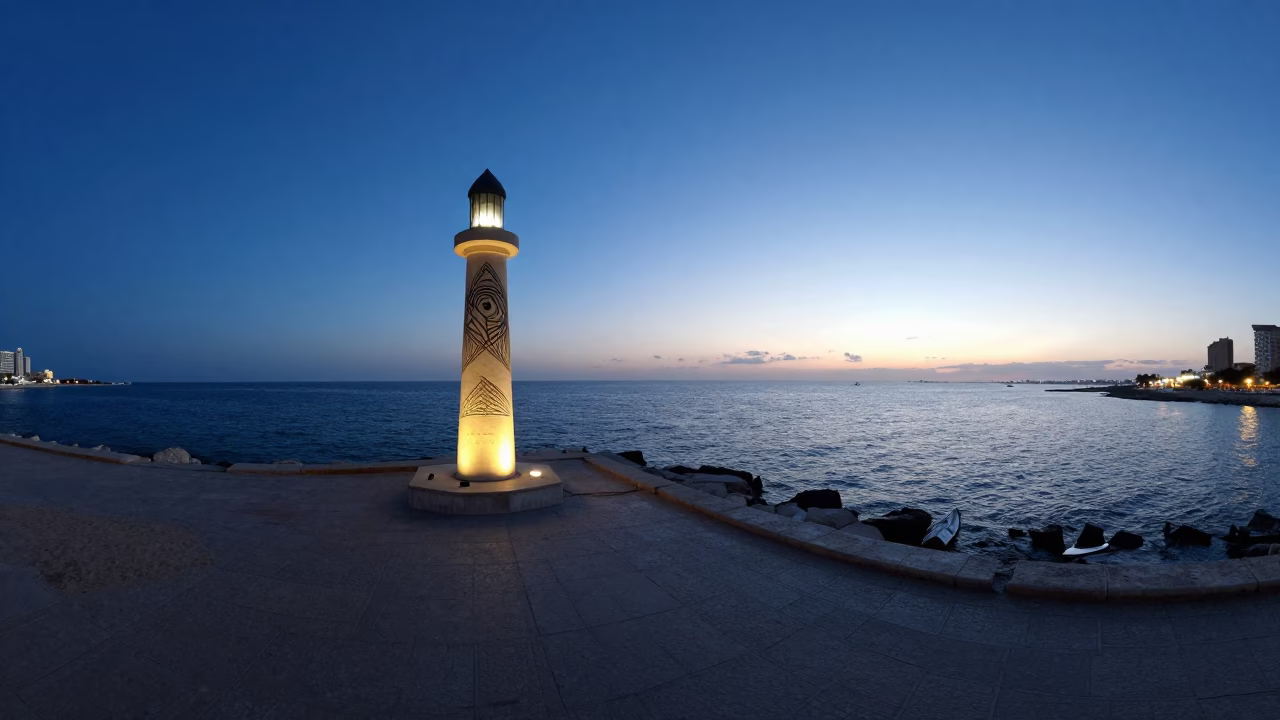 Nautical Dawn Light on Alexandria Corniche Promenade with Art Deco Architecture in in Alexandria, Egypt