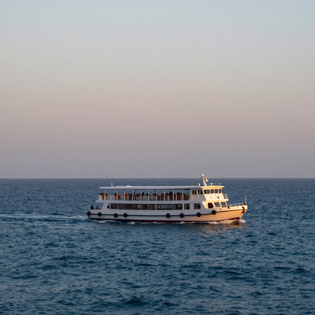 Nautical Dawn Light on Alexandria Corniche Water Taxi and Historic Port in in Alexandria, Egypt