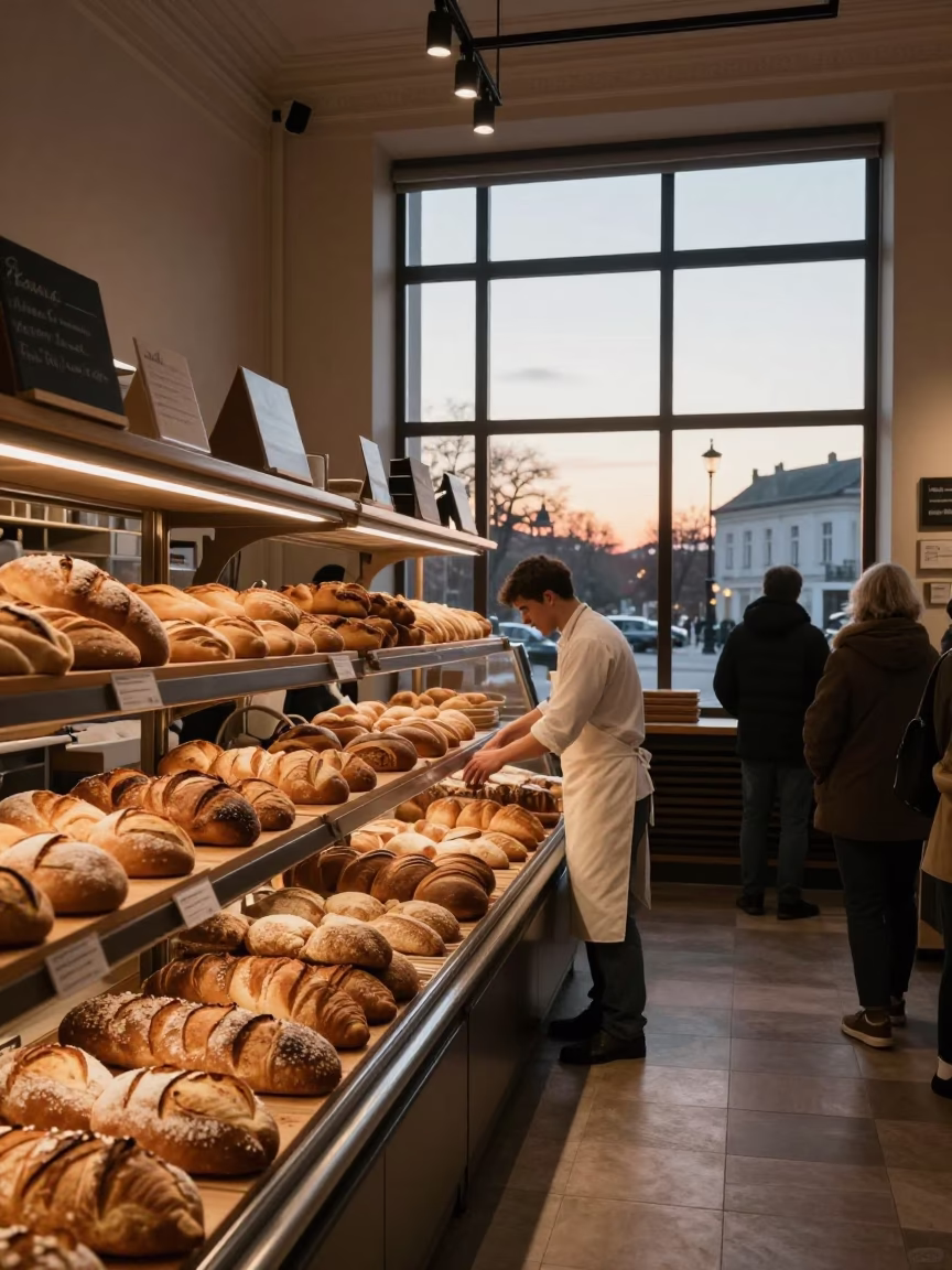 Nautical Dawn Light on Bakery Interior in Krakow in in Krakow, Poland