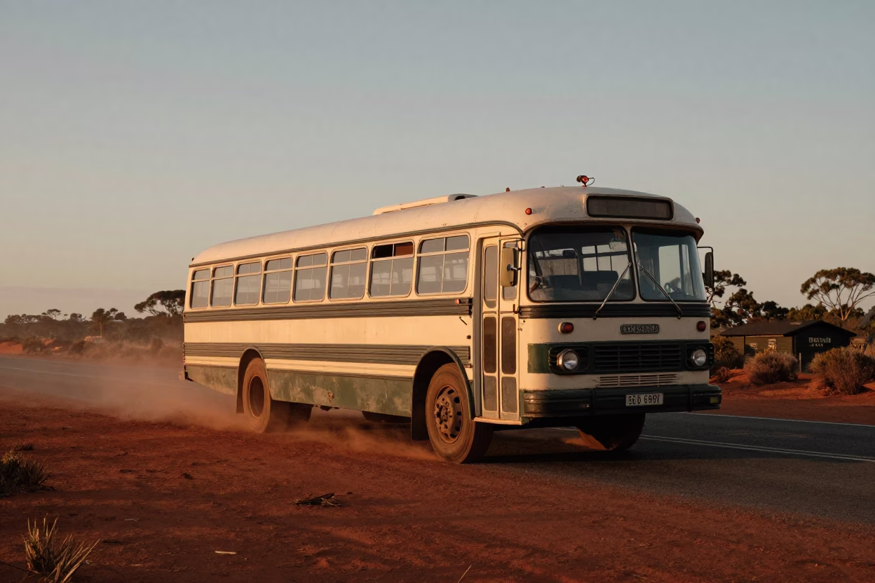 Nautical Dawn Light on Bedford Bus in Perth in in Perth, Western Australia, Australia