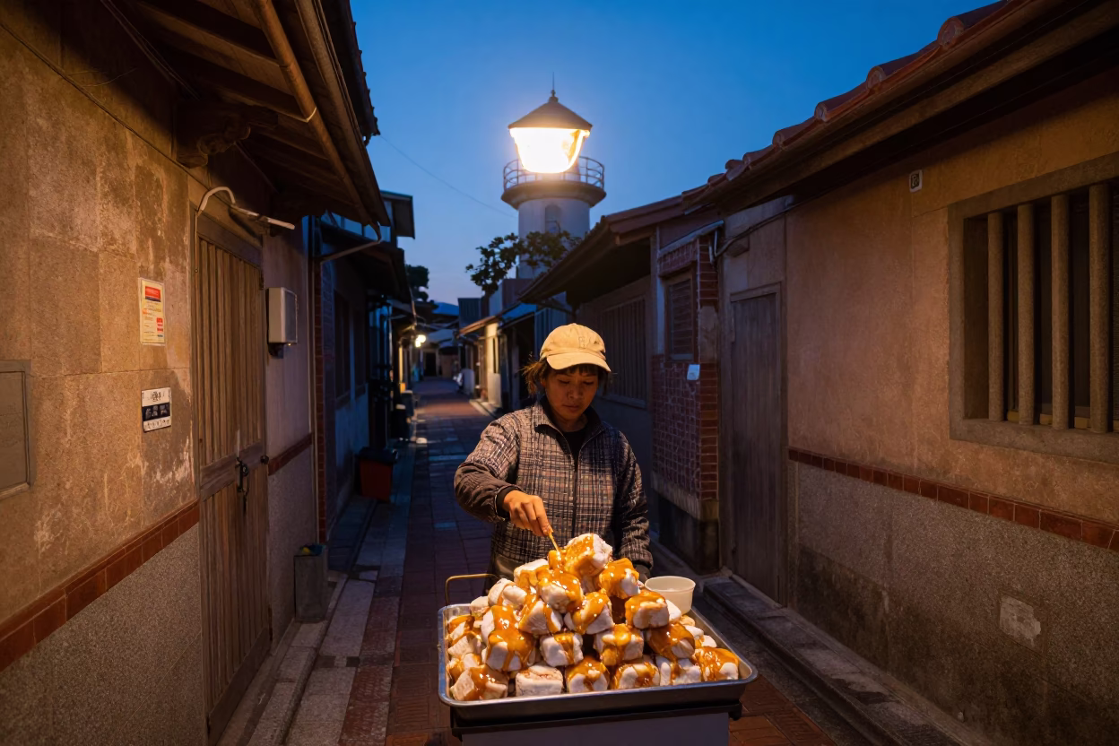 Nautical Dawn Light on Breakfast Scene in Tainan in in Tainan, Taiwan