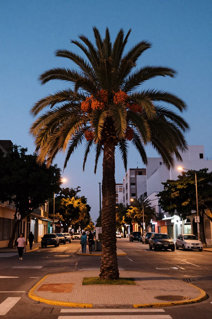 Nautical Dawn Light on Buenos Aires Street Corner with Palm Tree and Sketchbook in in Buenos Aires, Argentina