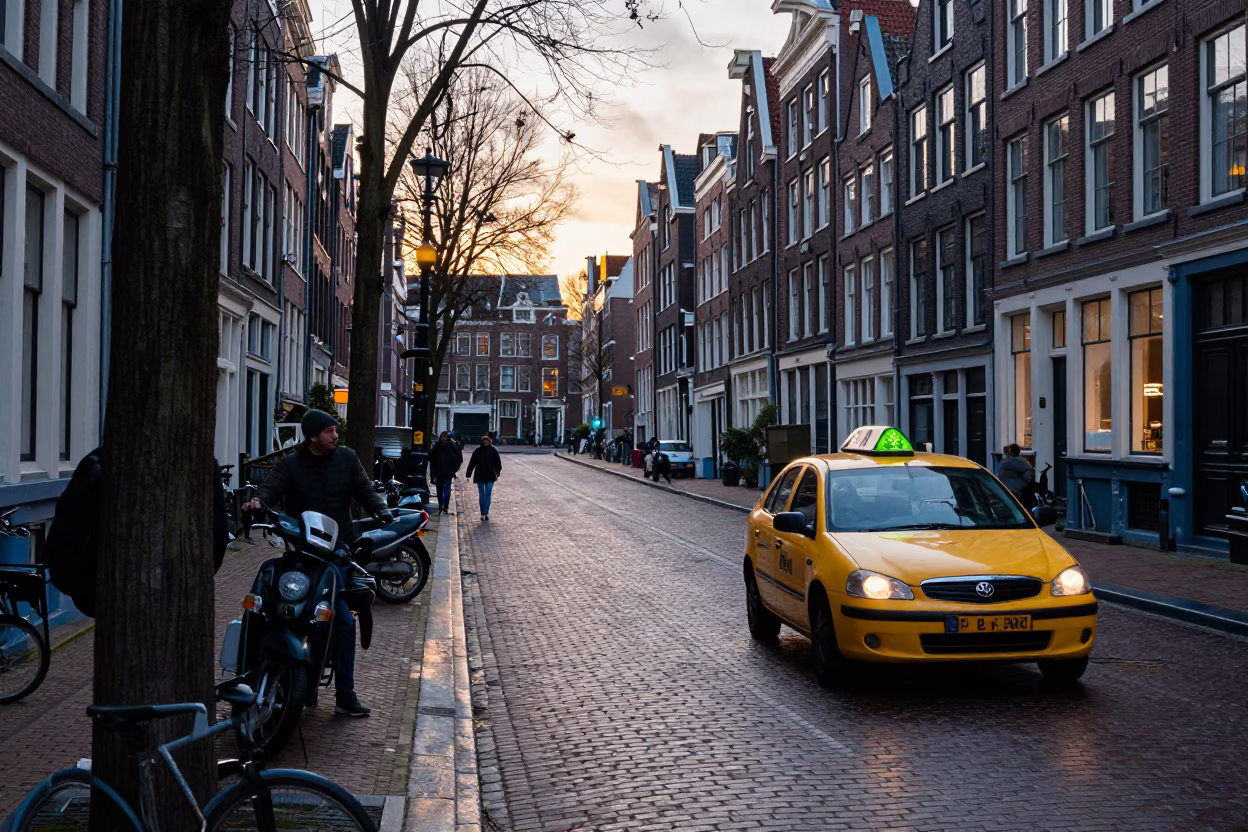 Nautical Dawn Light on Canal Street in Amsterdam in in Amsterdam, Netherlands