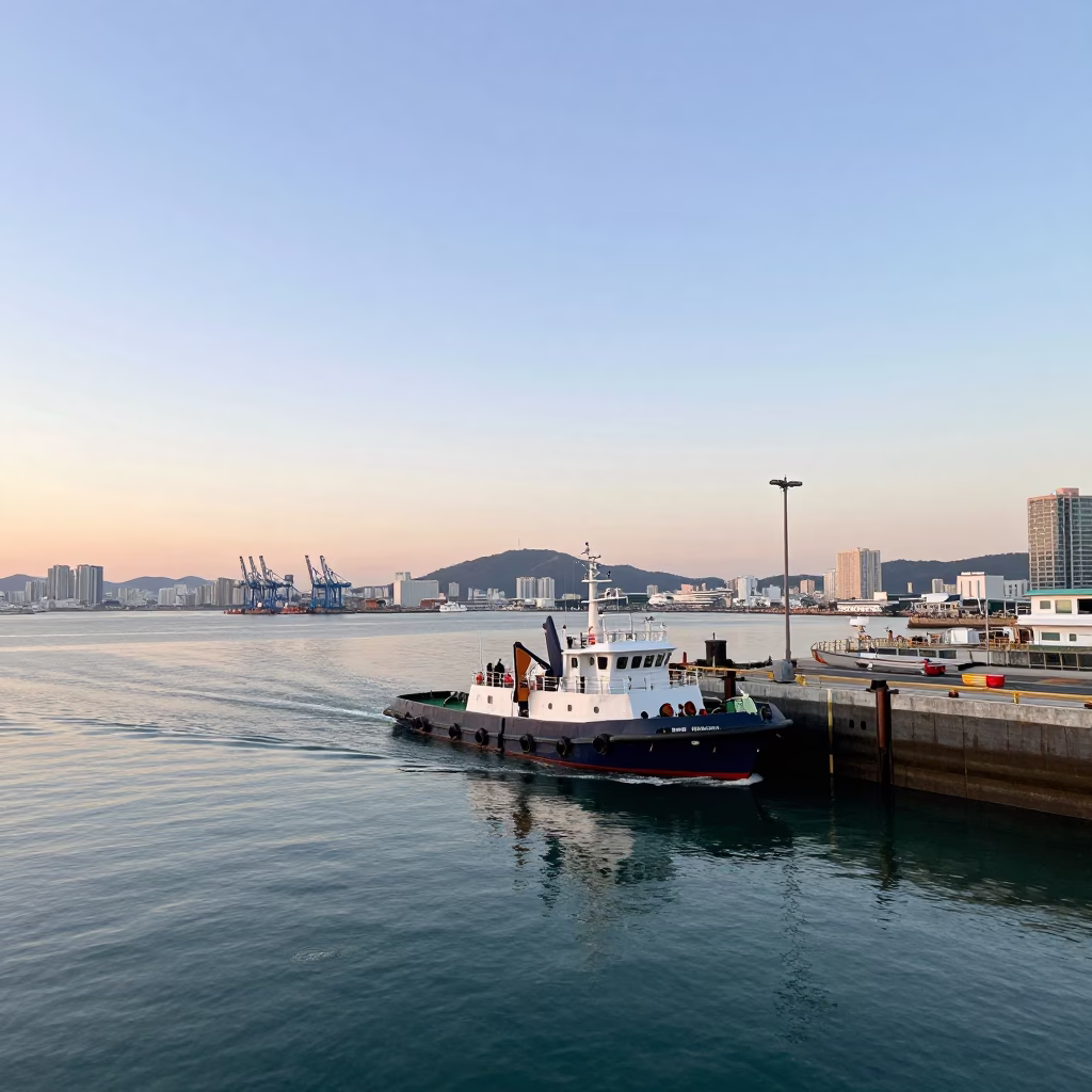 Nautical Dawn Light on Dawn Harbor in Busan in in Busan, South Korea