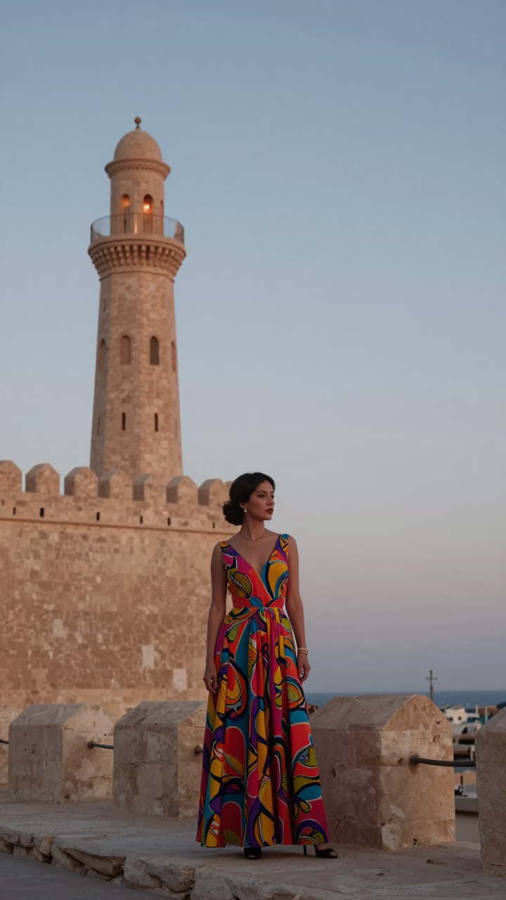 Nautical Dawn Light on Elegant Woman in Alexandria in in Alexandria, Egypt