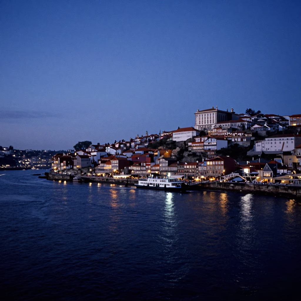 Nautical Dawn Light on Ferry Loading Passengers And Bicycles in Porto in in Porto, Portugal