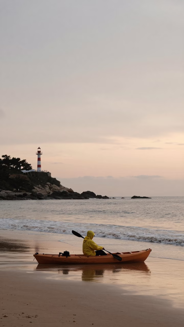 Nautical Dawn Light on Fishing Kayak in Busan in in Busan, South Korea