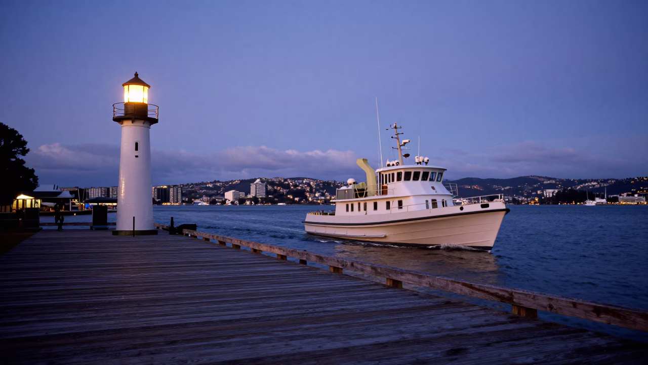 Nautical Dawn Light on Hobart's Elizabeth Street Wharf with Historic Maritime Details in in Hobart, Tasmania, Australia
