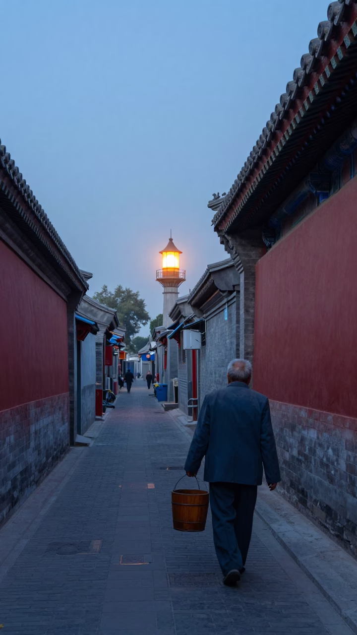 Nautical Dawn Light on Hutong Life in Beijing in in Beijing, China