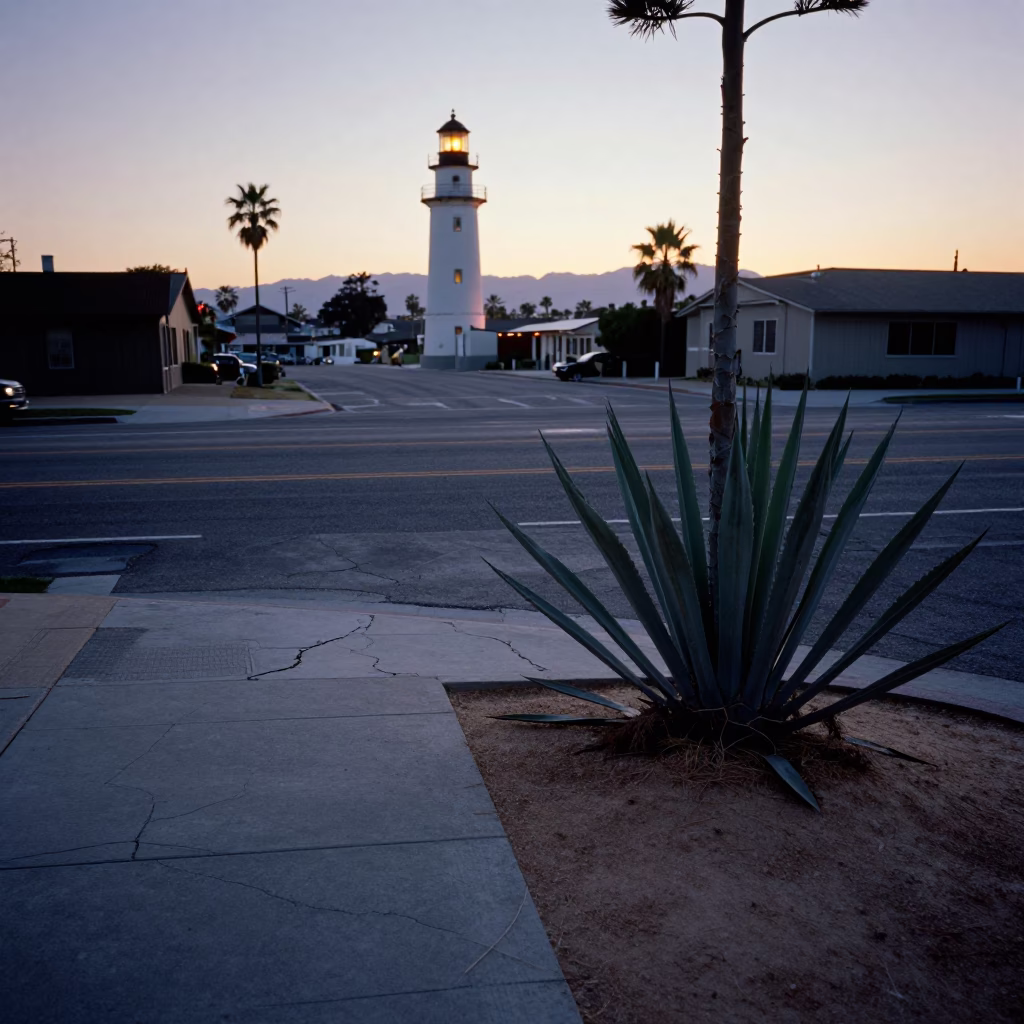 Nautical Dawn Light on Los Angeles Concrete and Desert Flora in in Los Angeles, California, United States