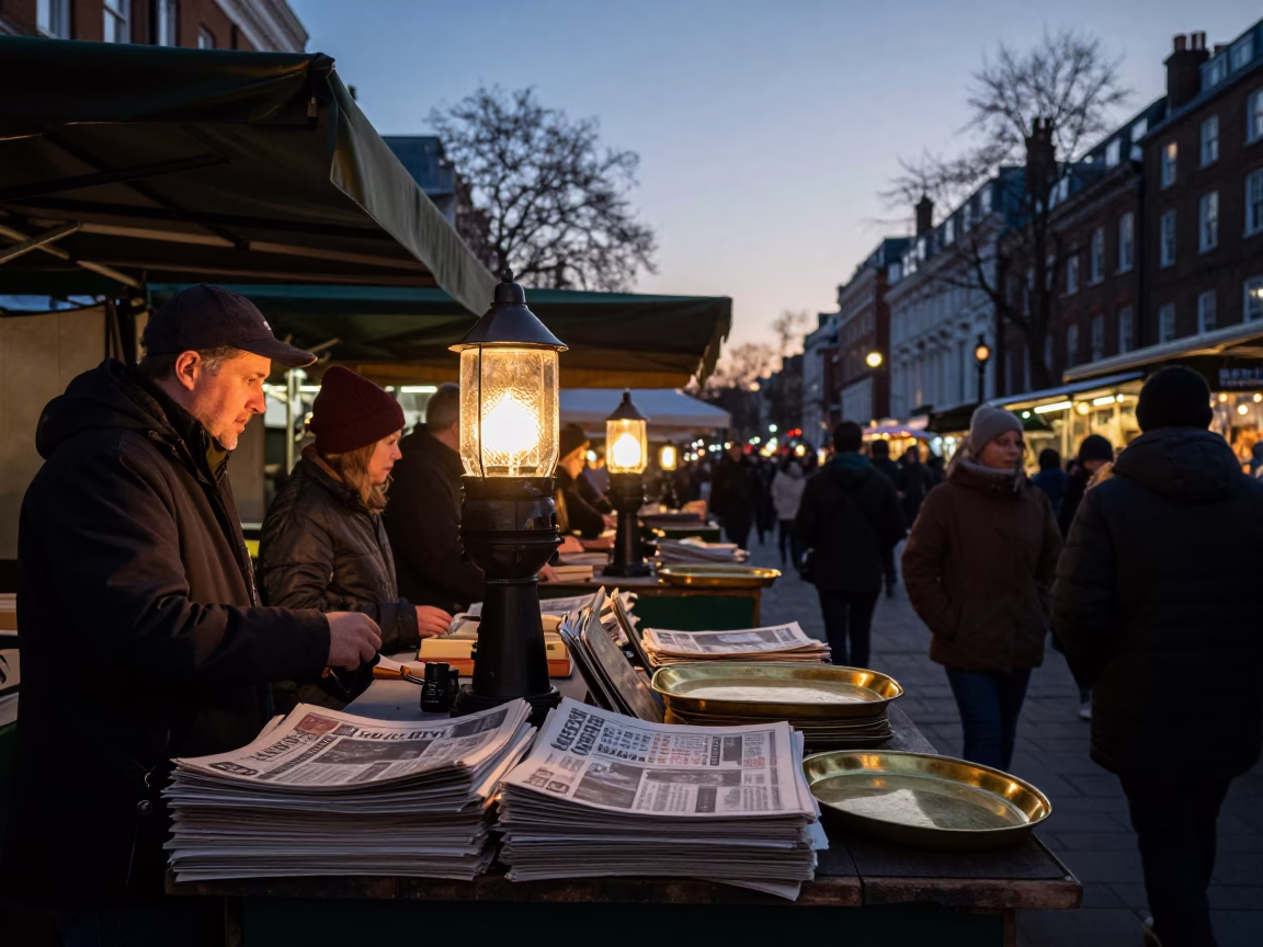 Nautical Dawn Light on Market Stall in London in in London, United Kingdom