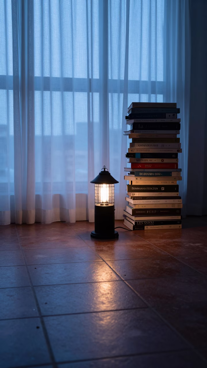 Nautical Dawn Light on Miami Tile Surface and Stacked Ceramic Saucers in in Miami, Florida, United States