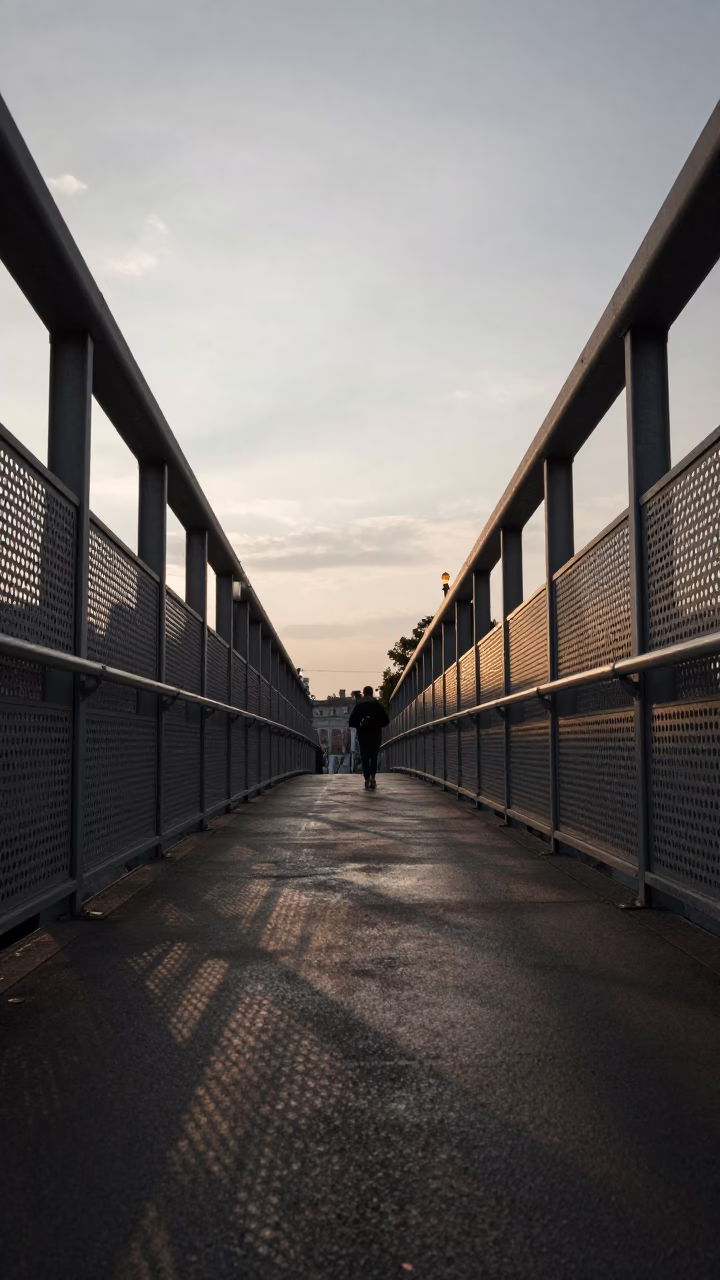 Nautical Dawn Light on Pedestrian Overpass in Vienna in in Vienna, Austria