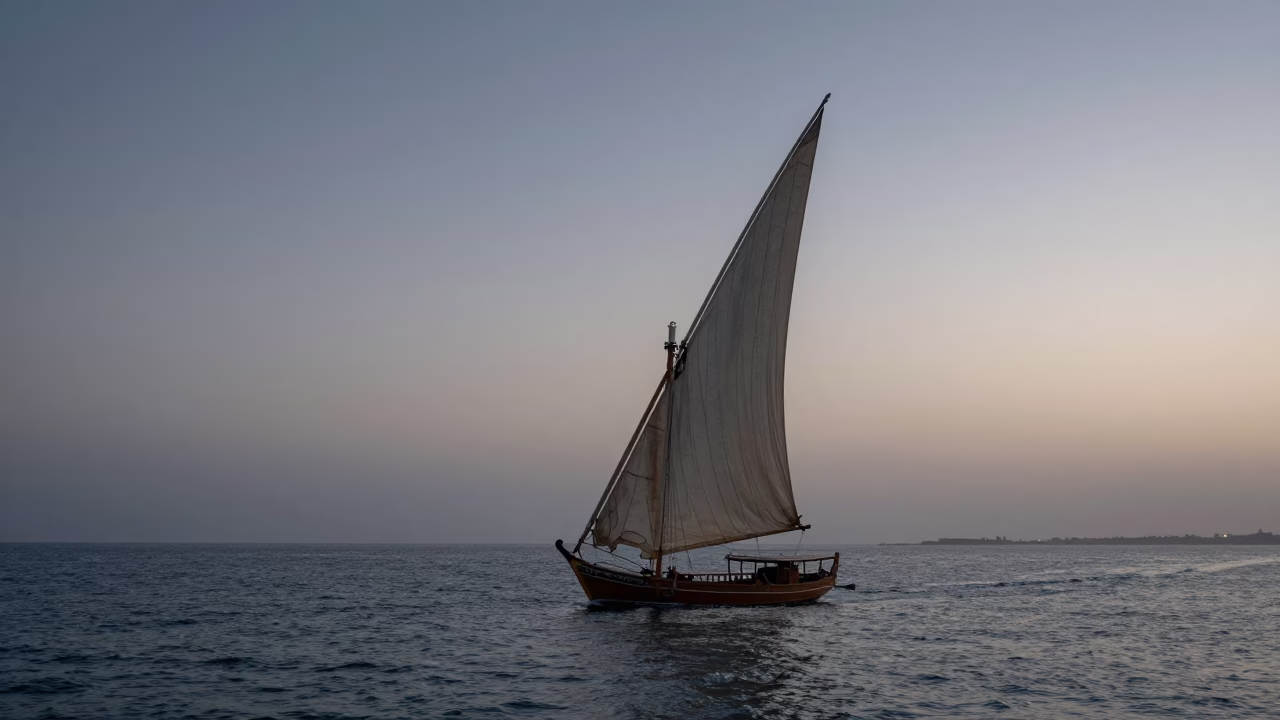 Nautical Dawn Light on Sailboat Wing in Muscat in in Muscat, Oman