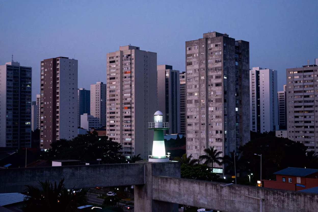 Nautical Dawn Light on São Paulo Concrete and Urban Infrastructure in in São Paulo, Brazil