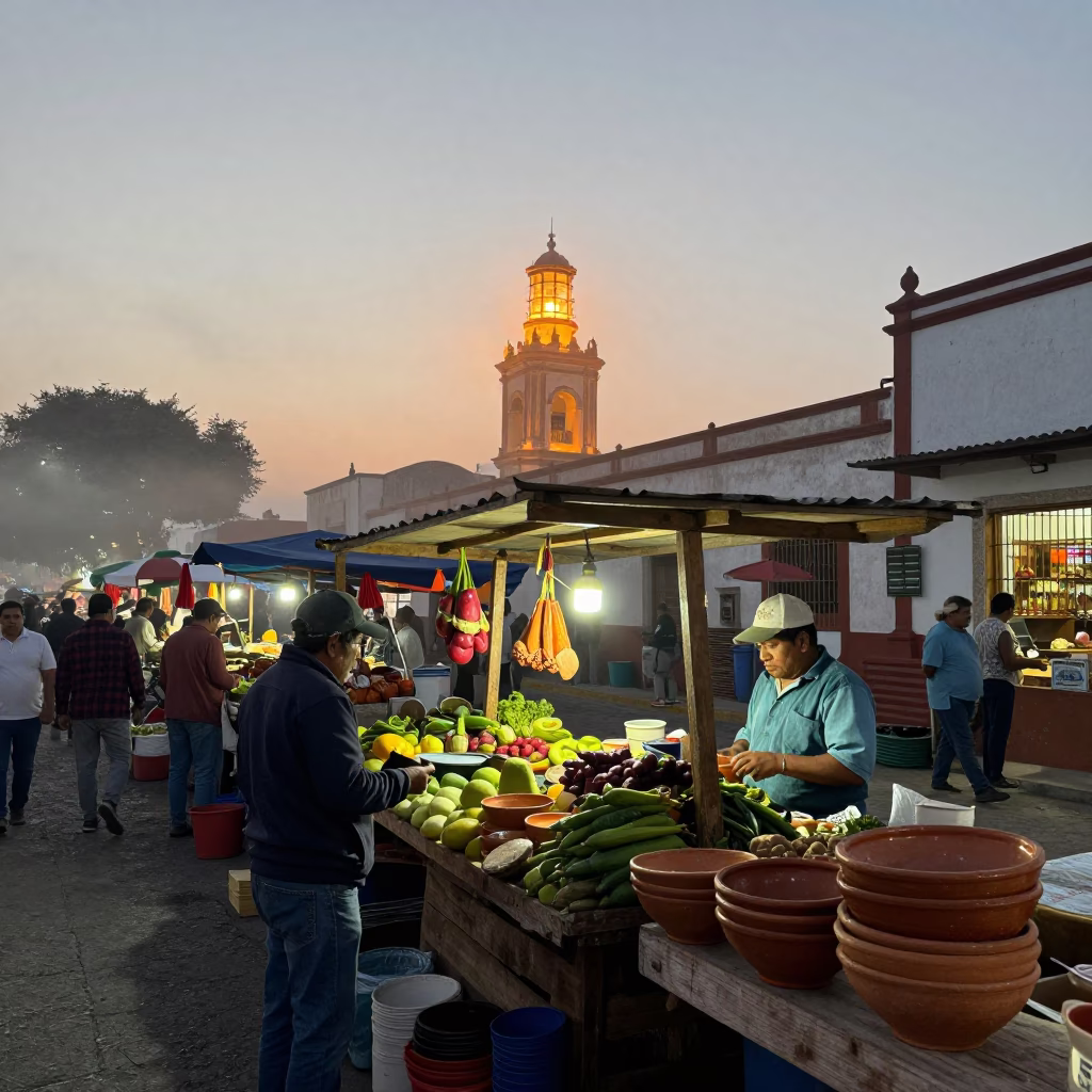 Nautical Dawn Light on Stall City in Oaxaca in in Oaxaca, Mexico