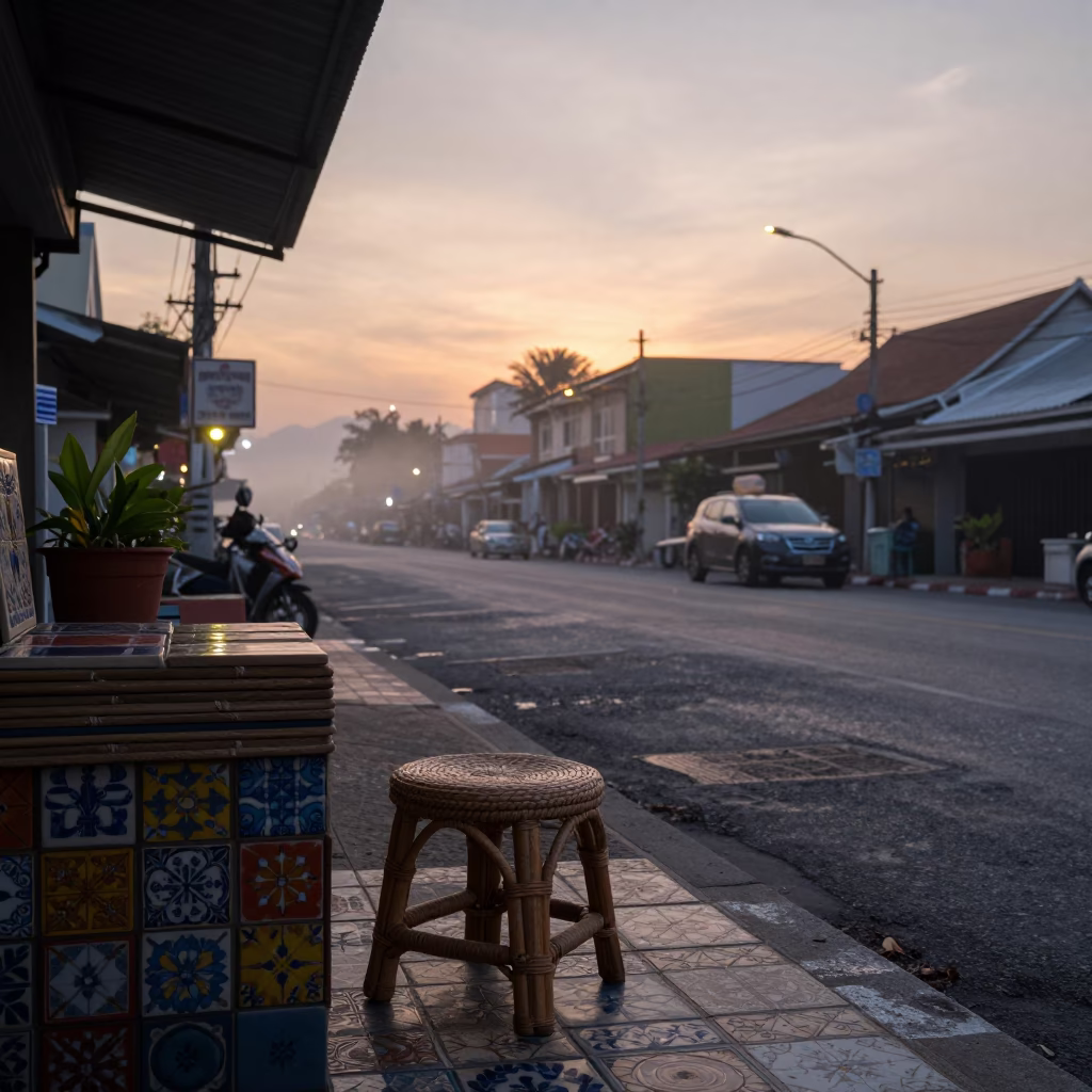 Nautical Dawn Light on Street Morning in Phuket in in Phuket, Thailand