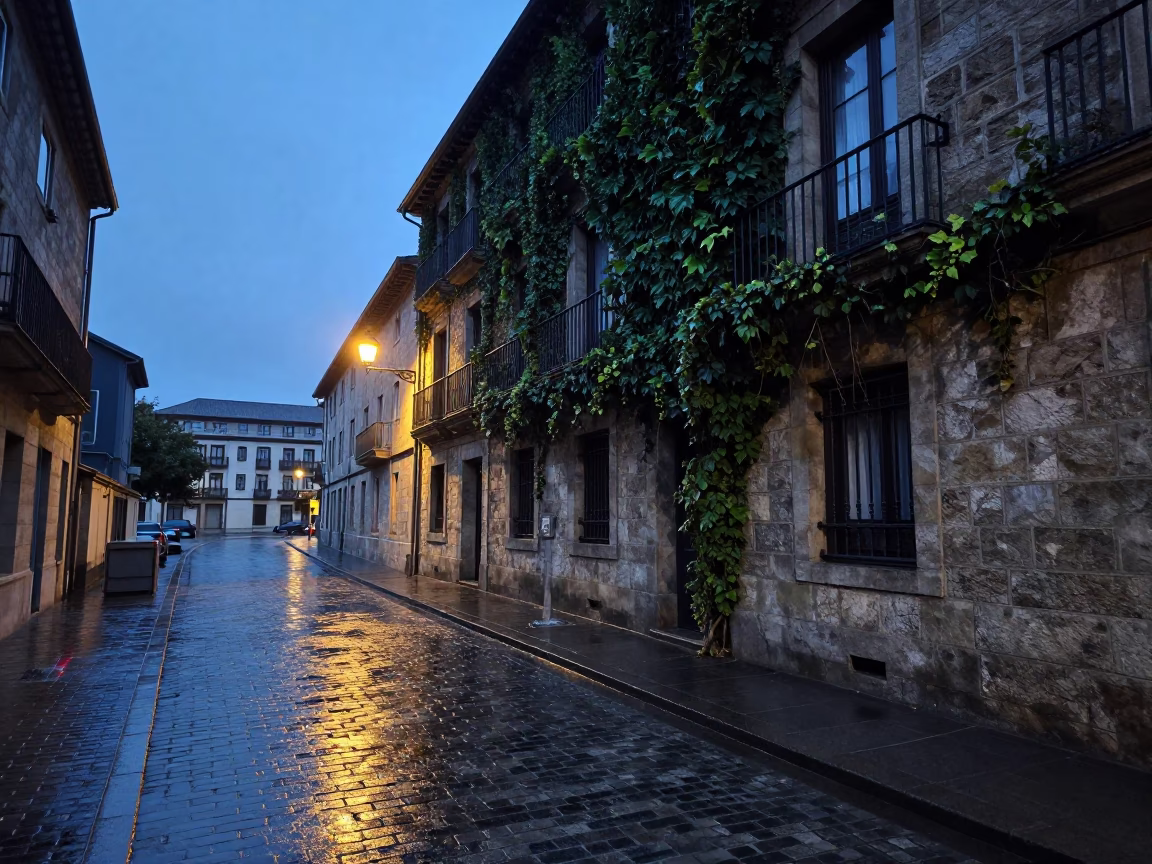 Nautical Dawn Light on Street Scene in Bilbao in in Bilbao, Spain
