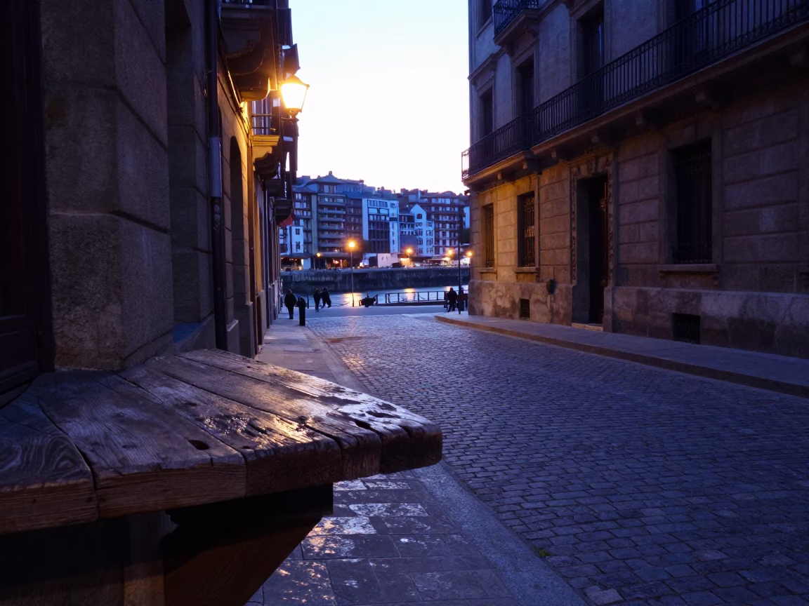 Nautical Dawn Light on Street Scene in Bilbao in in Bilbao, Spain