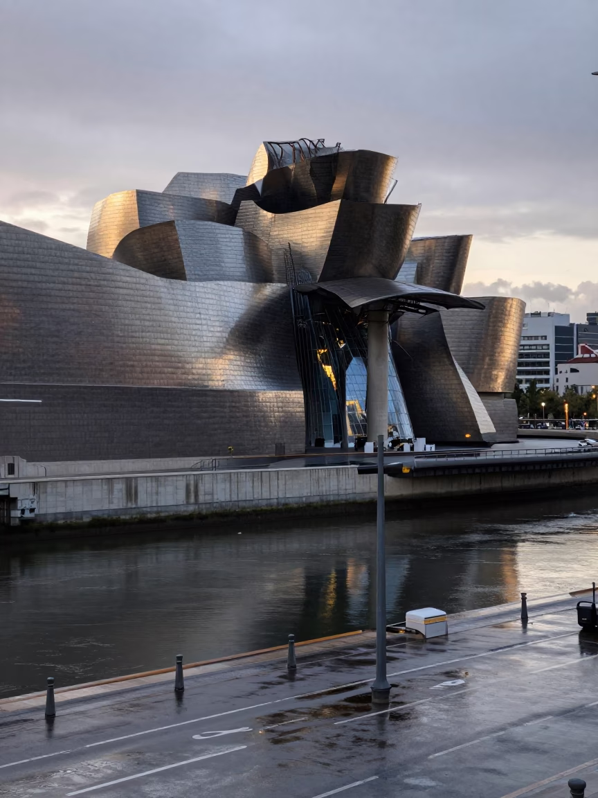 Nautical Dawn Light on Street Scene in Bilbao in in Bilbao, Spain