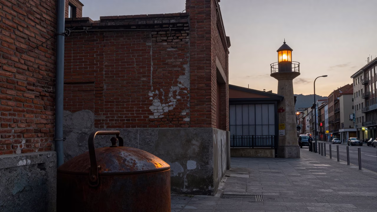 Nautical Dawn Light on Street Scene in Bilbao in in Bilbao, Spain