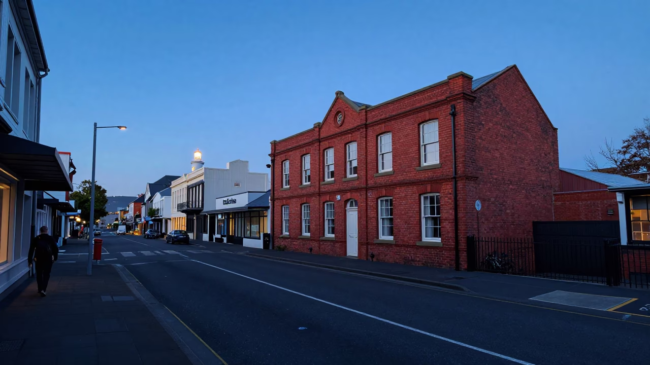 Nautical Dawn Light on Street Scene in Christchurch in in Christchurch, New Zealand