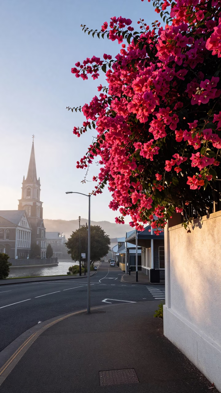Nautical Dawn Light on Street Scene in Christchurch in in Christchurch, New Zealand