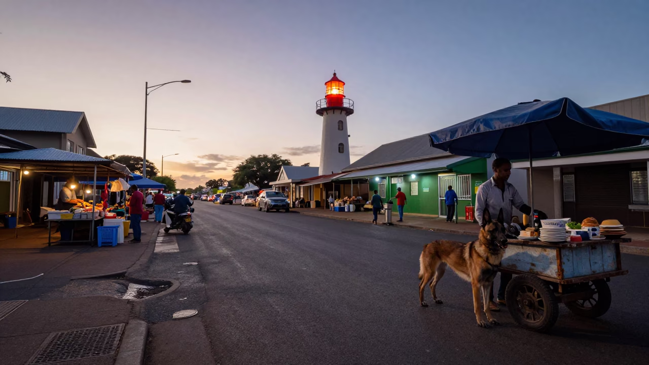 Nautical Dawn Light on Street Scene in Durban in in Durban, South Africa