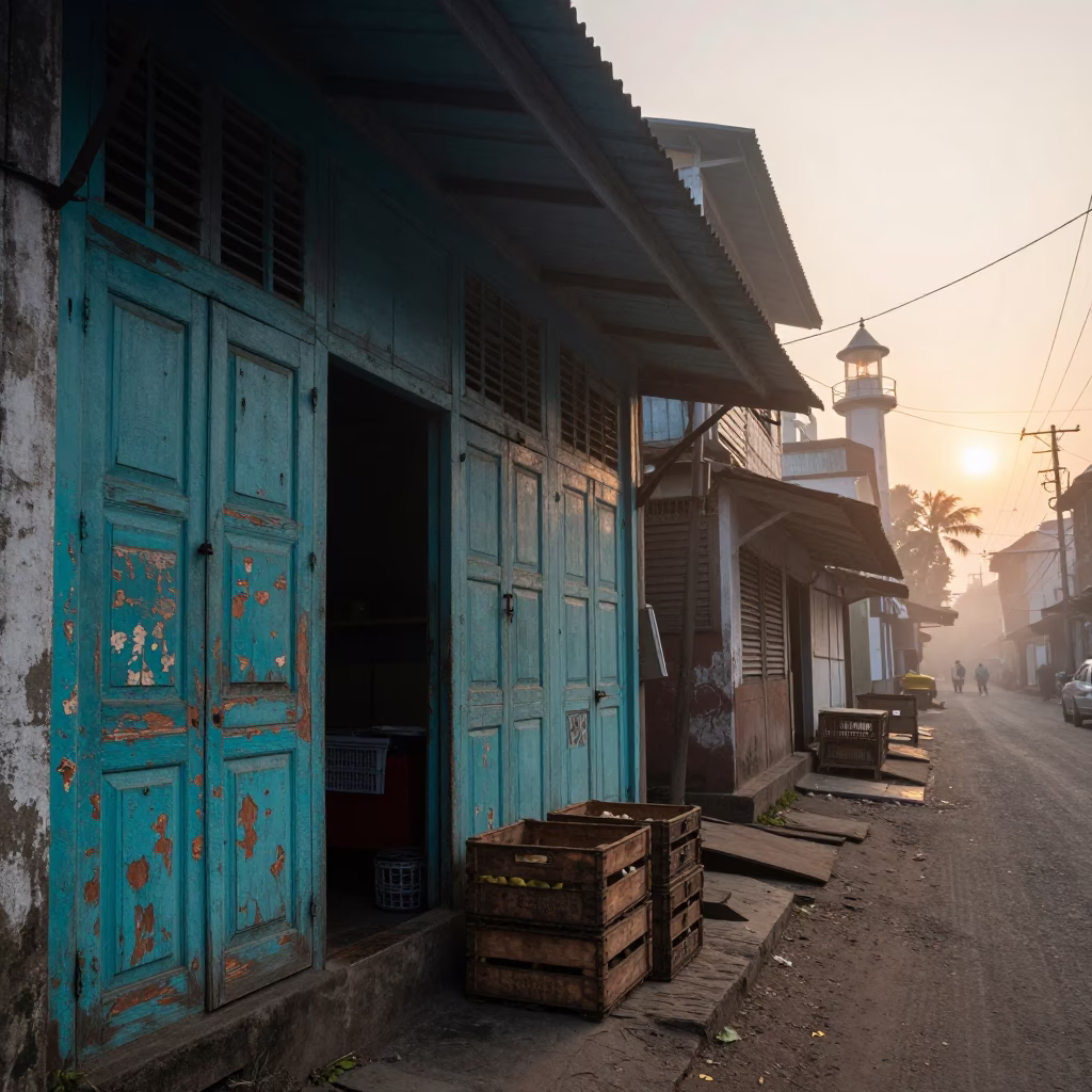 Nautical Dawn Light on Street Scene in Kolkata in in Kolkata, India