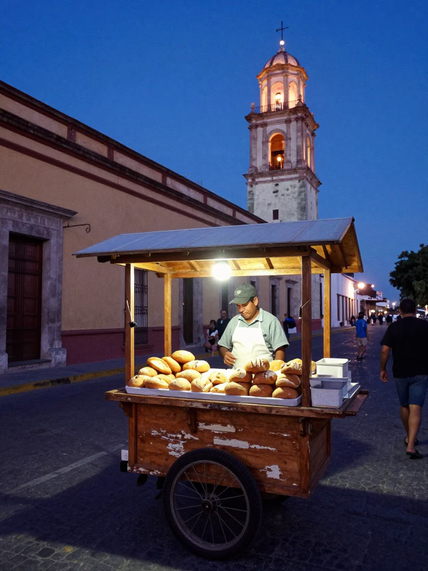 Nautical Dawn Light on Street Scene in Oaxaca in in Oaxaca, Mexico