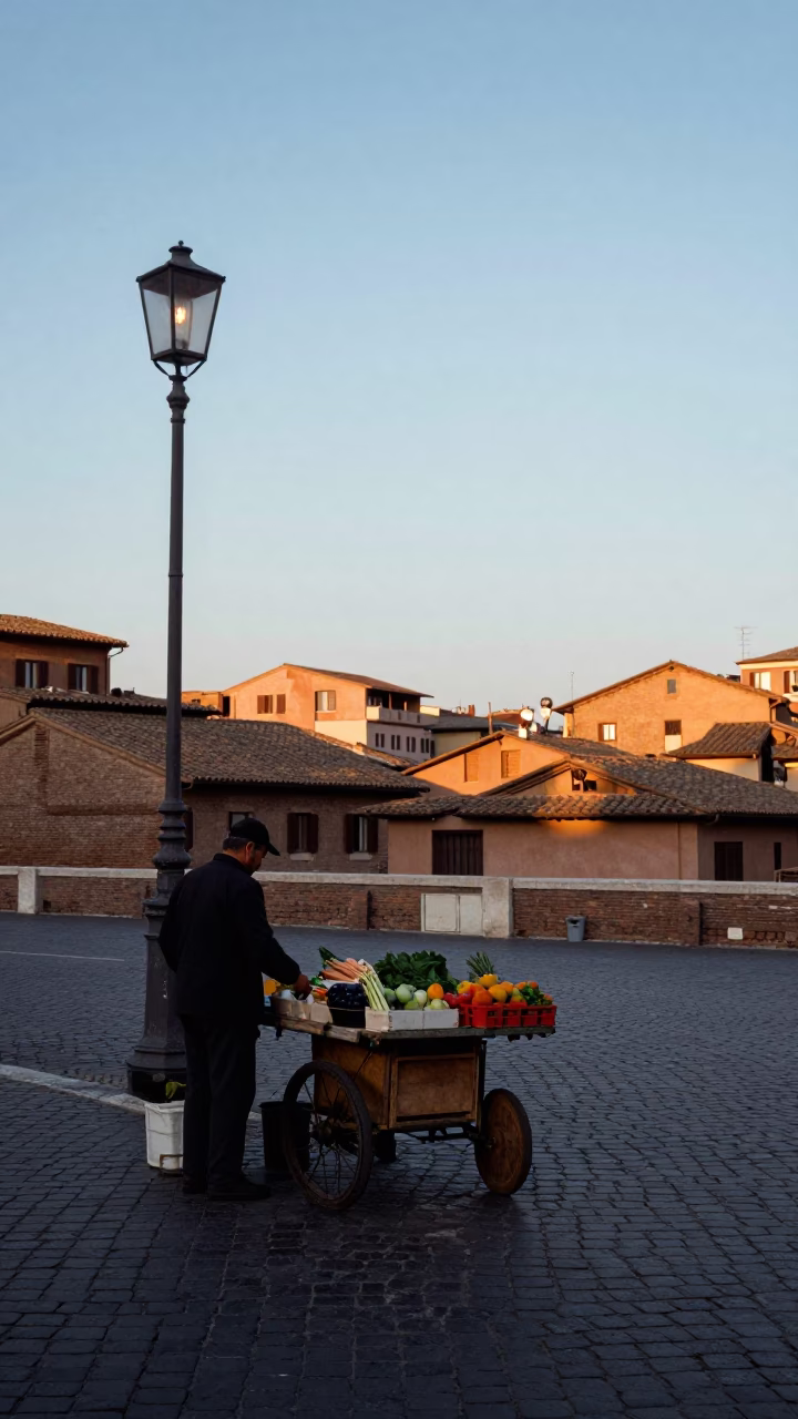 Nautical Dawn Light on Street Scene in Rome in in Rome, Italy