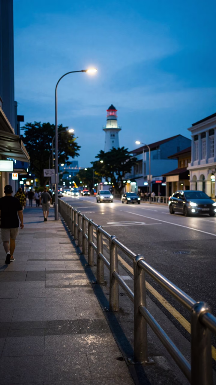 Nautical Dawn Light on Street Scene in Singapore in in Singapore, Singapore