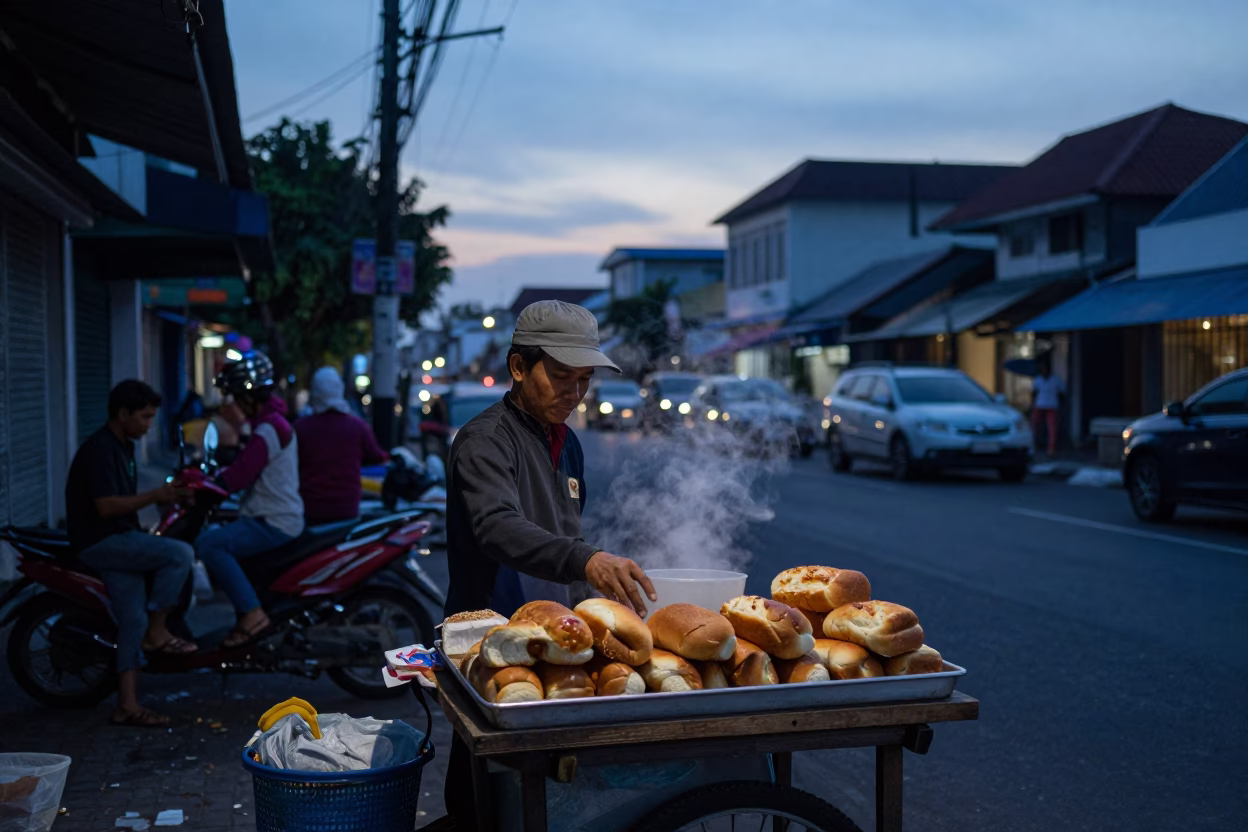 Nautical Dawn Light on Street Scene in Surabaya in in Surabaya, Indonesia