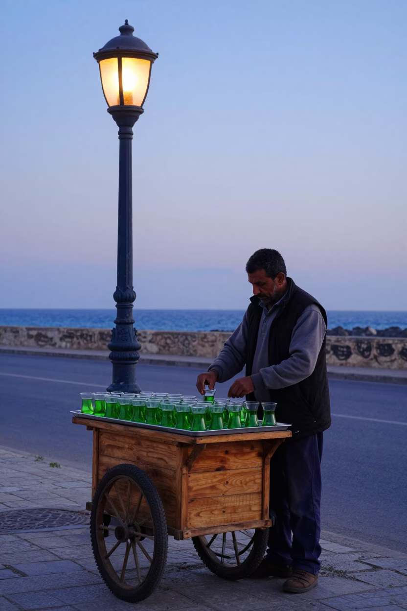 Nautical Dawn Light on Street Scene in Tunis in in Tunis, Tunisia