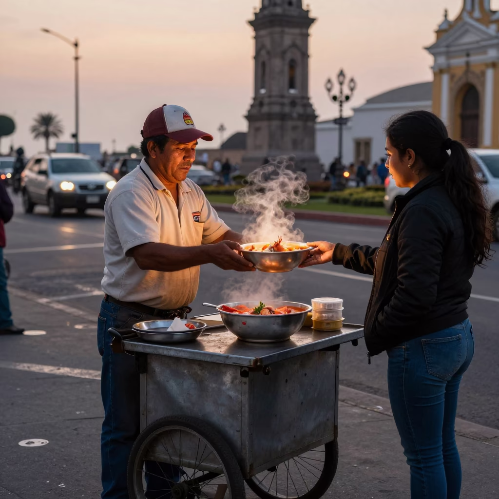 Nautical Dawn Light on Street Vendor in Lima in in Lima, Peru