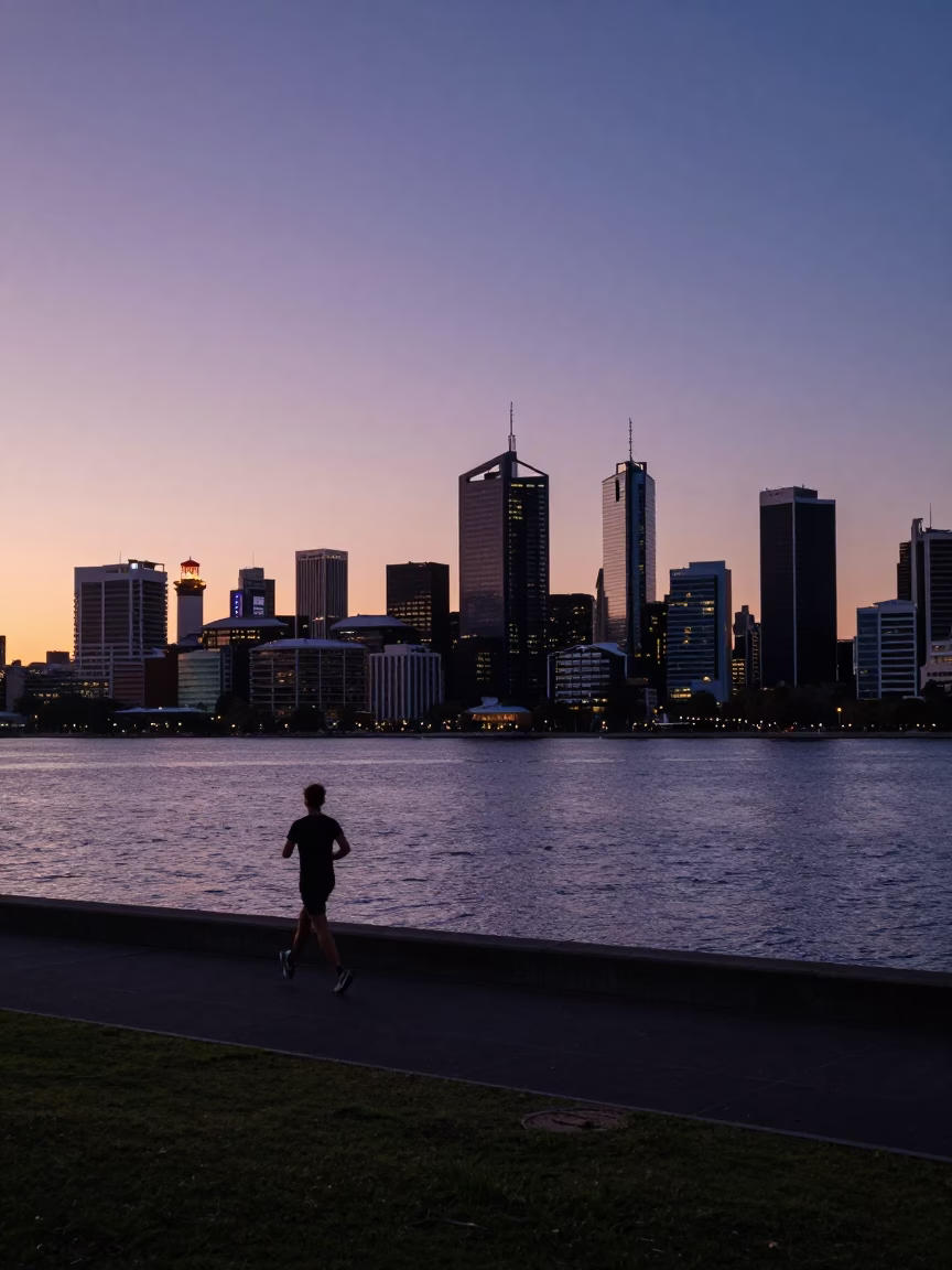Nautical Dawn Light on Swan River Waterfront Promenade Perth Western Australia in in Perth, Western Australia, Australia