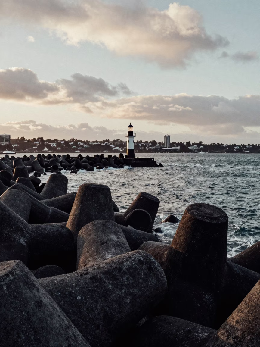 Nautical Dawn Light on Tetrapods Black in Auckland in in Auckland, New Zealand