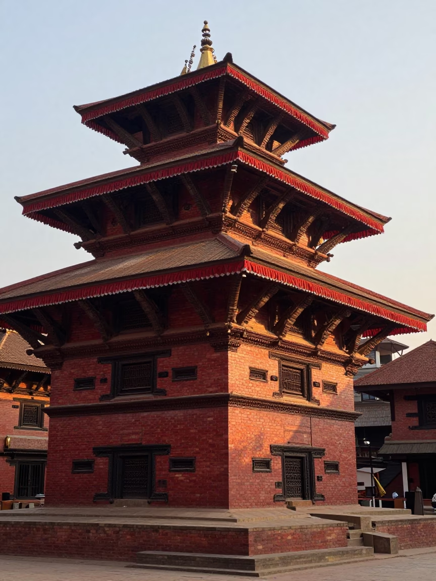 Nautical Dawn Light on Traditional Kathmandu Brickwork and Street Corner in in Kathmandu, Nepal