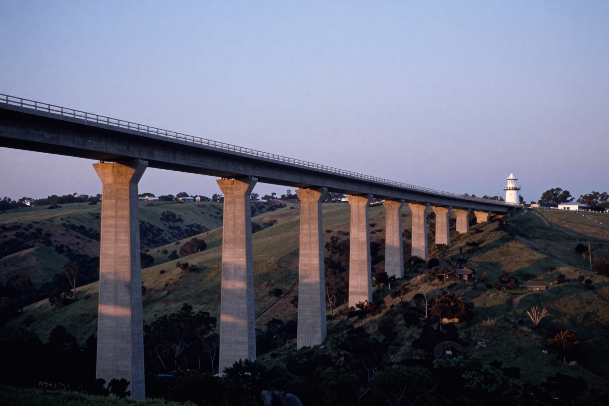 Nautical Dawn Light Over Adelaide South Australia Concrete Viaduct and Valley Floor in in Adelaide, South Australia, Australia
